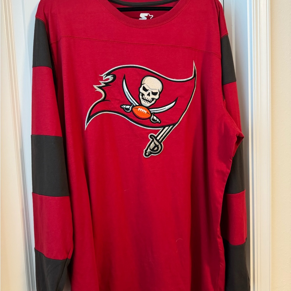 Men's Starter Red/Pewter Tampa Bay Buccaneers Field Jersey Long Sleeve XXL